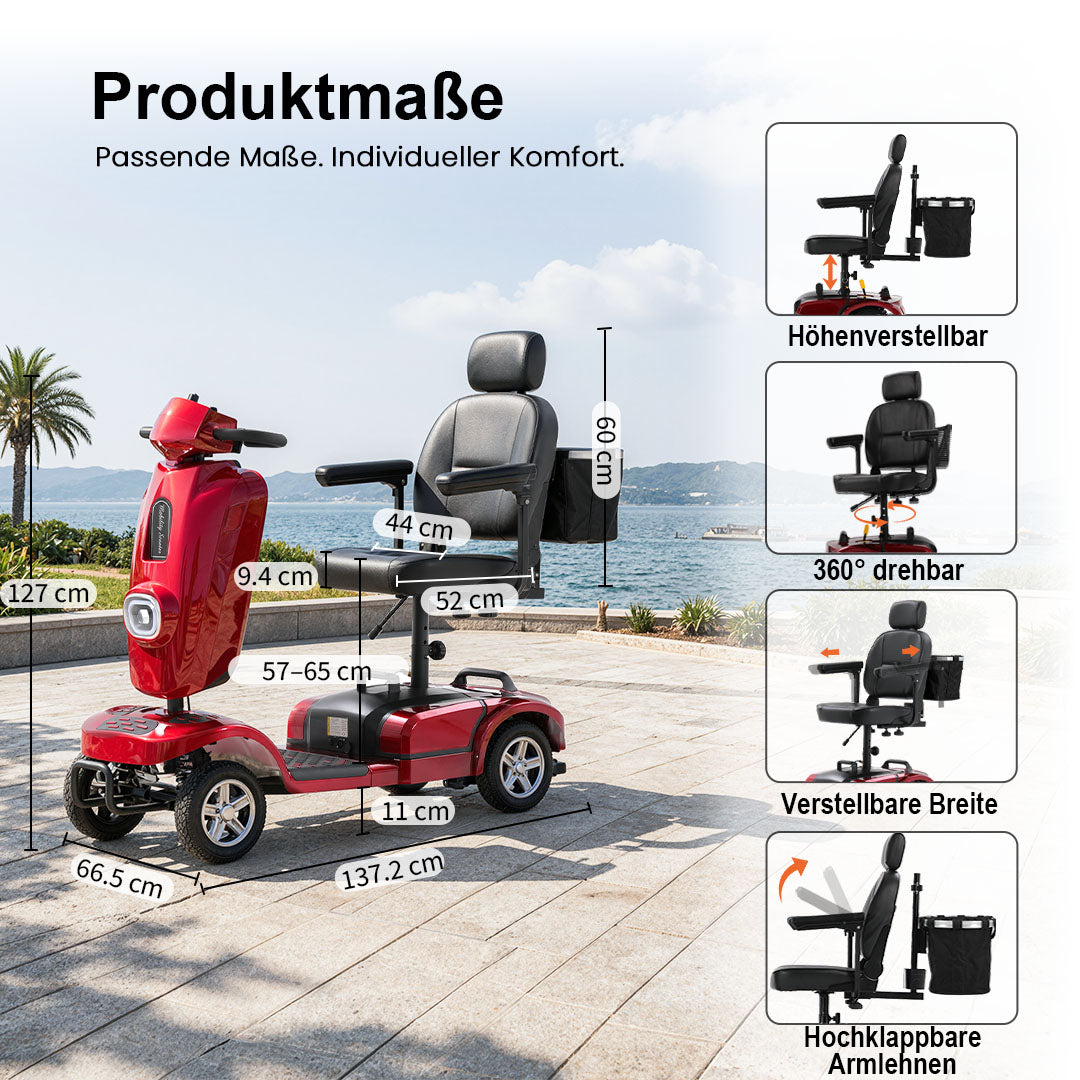 Ecomobi MS02 Plus Schwerlast-Elektromobil für Senioren – Bis zu 48 km Reichweite, 204 kg Tragfähigkeit