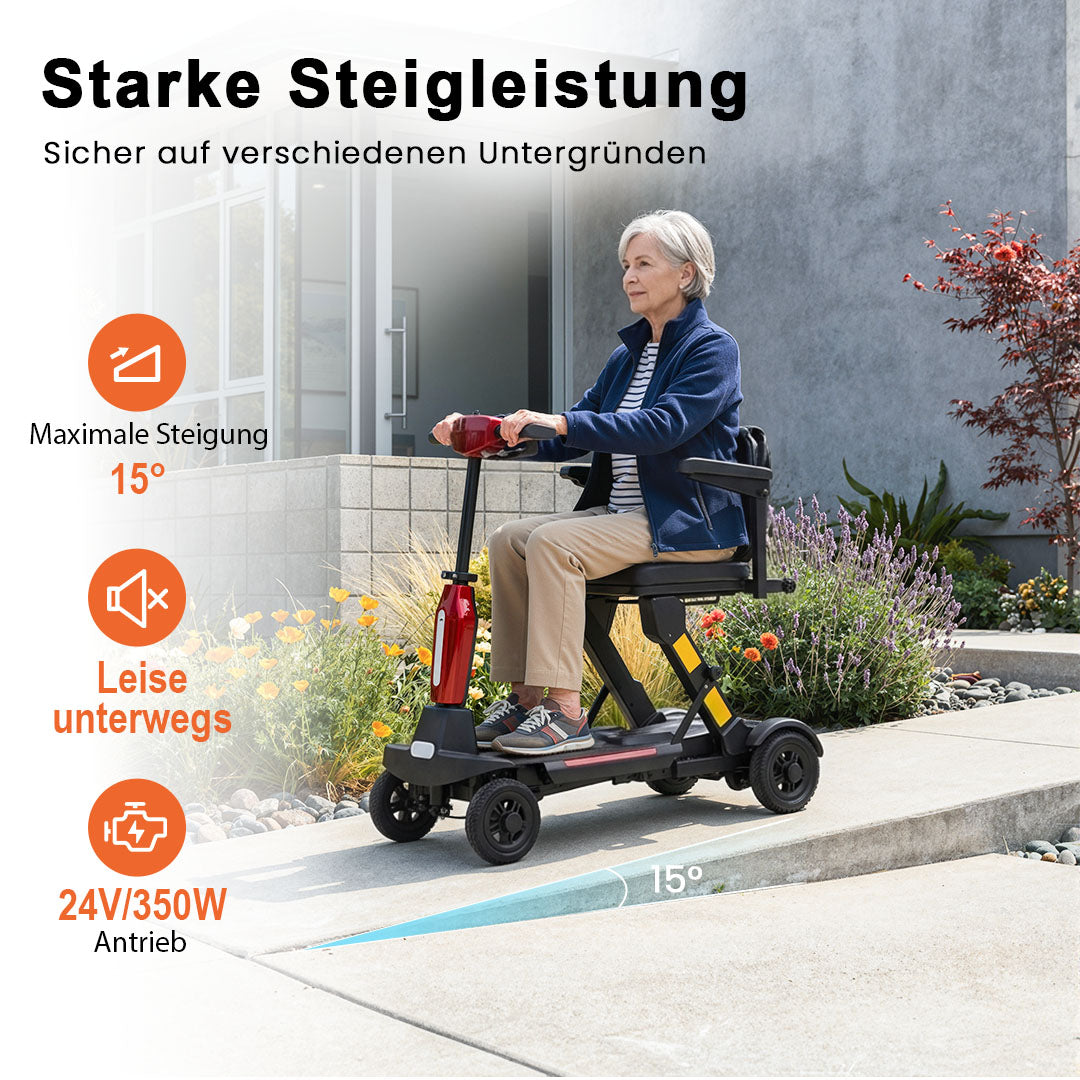 Ecomobi MS02-F Faltbares Elektromobil für Senioren – 24 km Reichweite | 150 kg Tragfähigkeit | Flugtauglich