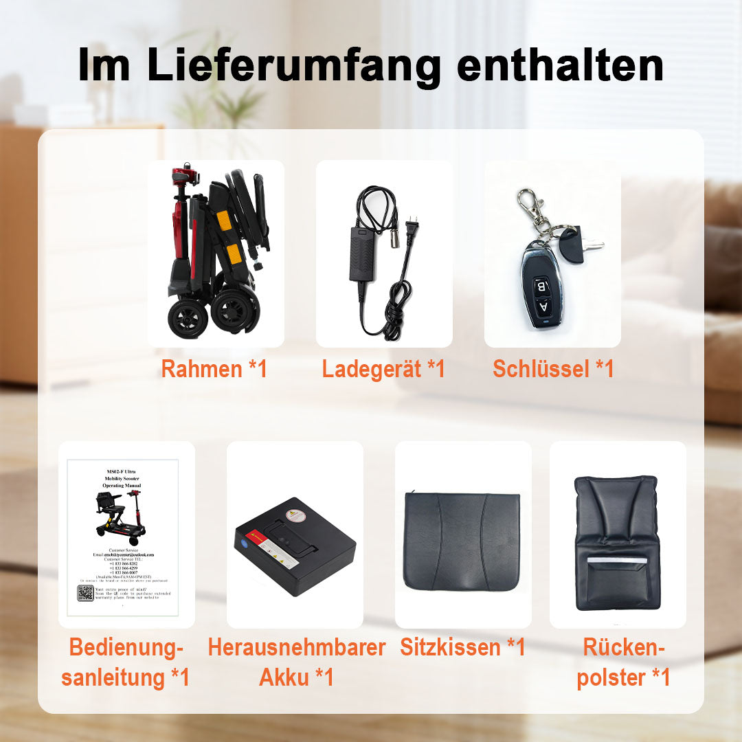 Ecomobi MS02F-Ultra Automatisch faltbarer Elektroroller für Senioren – 24 km Reichweite | 150 kg Tragfähigkeit | Flugtauglich