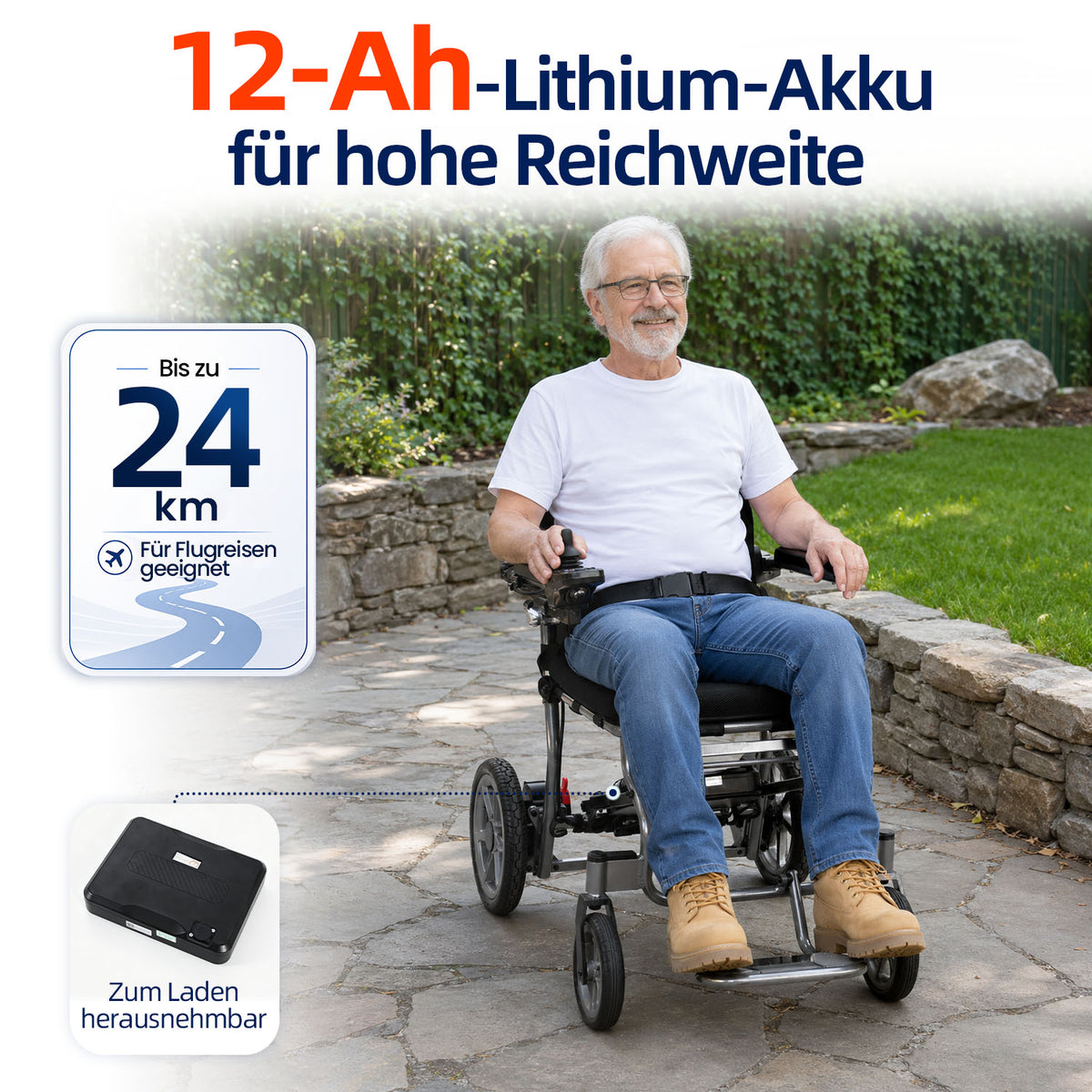 Ecomobi EW03 Elektrorollstuhl aus Aluminiumlegierung – Faltbarer, leichter Elektrorollstuhl für Senioren mit 120 kg Tragfähigkeit