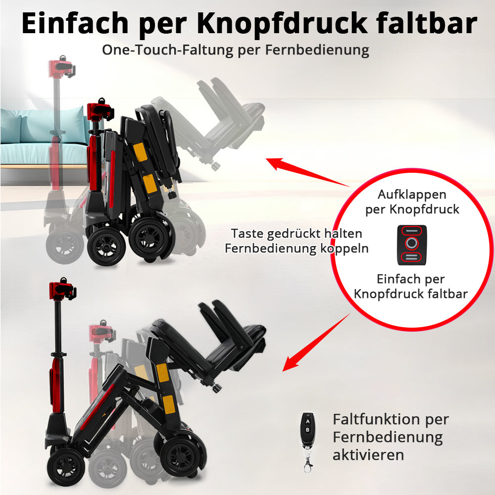 Ecomobi MS02F-Ultra Automatisch faltbarer Elektroroller für Senioren – 24 km Reichweite | 150 kg Tragfähigkeit | Flugtauglich