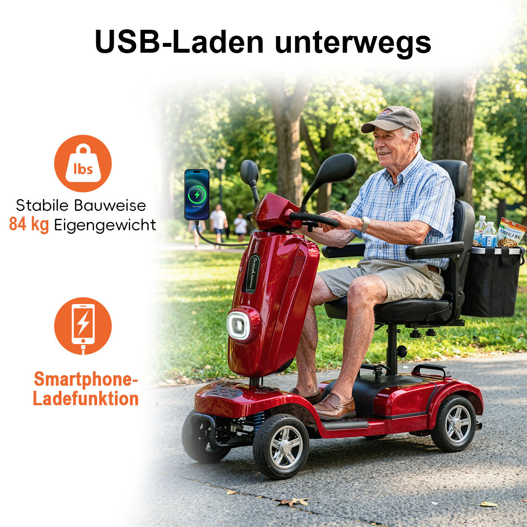 Ecomobi MS02 Plus Schwerlast-Elektromobil für Senioren – Bis zu 48 km Reichweite, 204 kg Tragfähigkeit