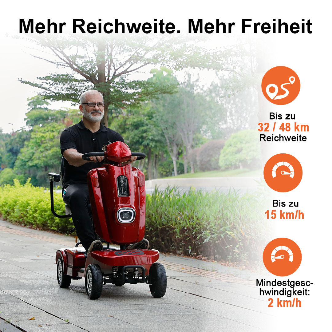 Ecomobi MS02 Plus Schwerlast-Elektromobil für Senioren – Bis zu 48 km Reichweite, 204 kg Tragfähigkeit