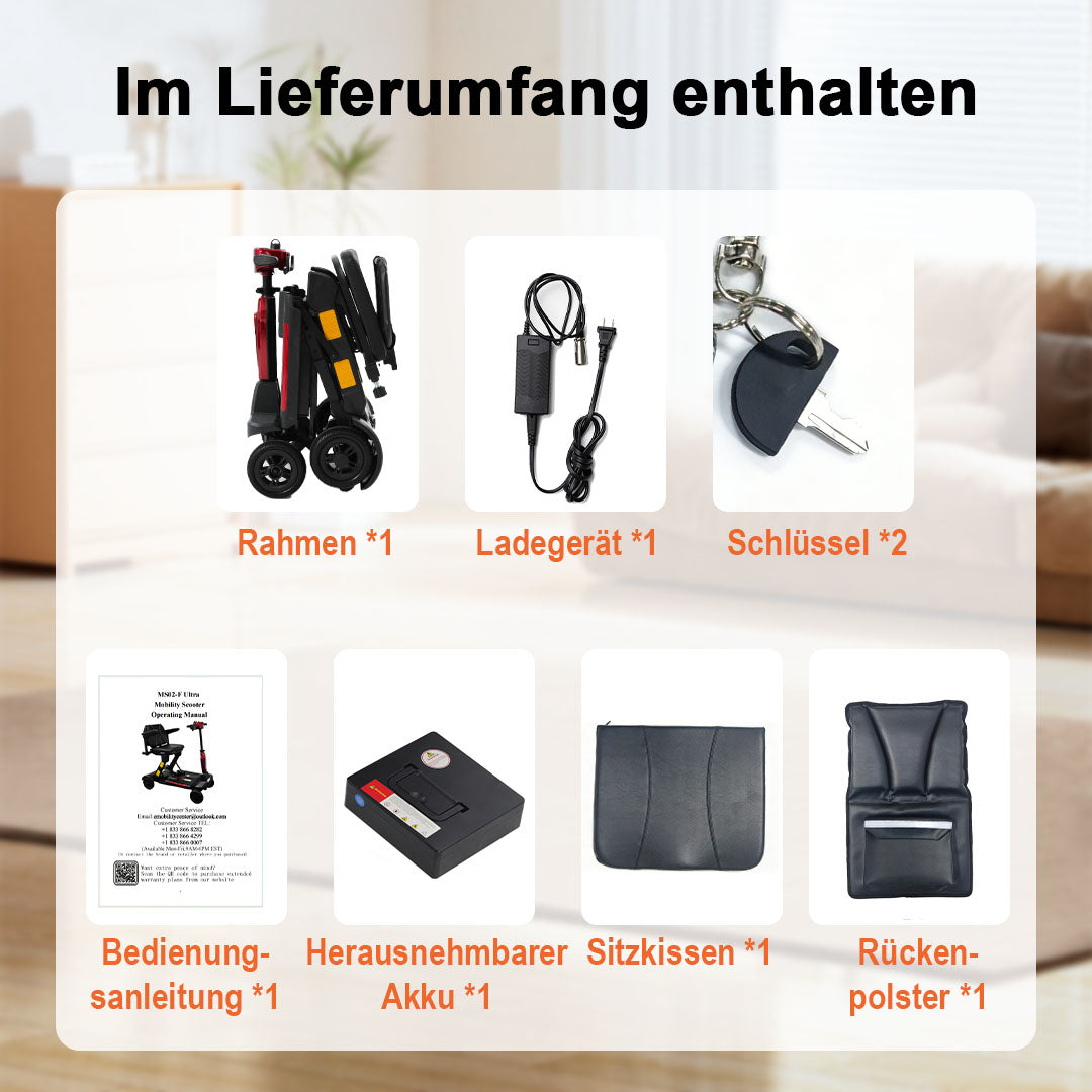 Ecomobi MS02-F Faltbares Elektromobil für Senioren – 24 km Reichweite | 150 kg Tragfähigkeit | Flugtauglich