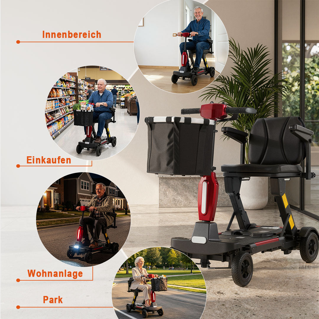 Ecomobi MS02F-Ultra Automatisch faltbarer Elektroroller für Senioren – 24 km Reichweite | 150 kg Tragfähigkeit | Flugtauglich