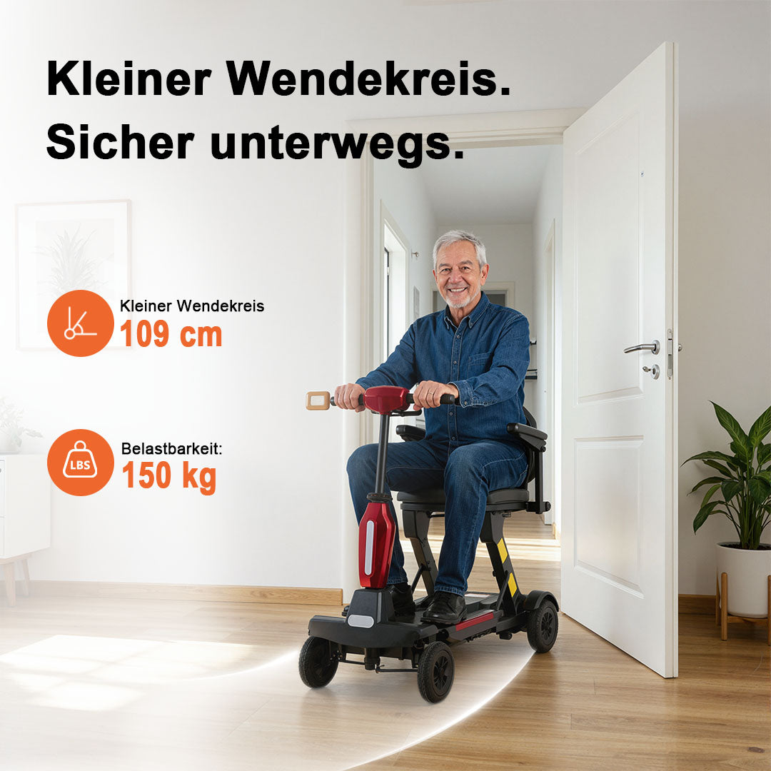 Ecomobi MS02-F Faltbares Elektromobil für Senioren – 24 km Reichweite | 150 kg Tragfähigkeit | Flugtauglich