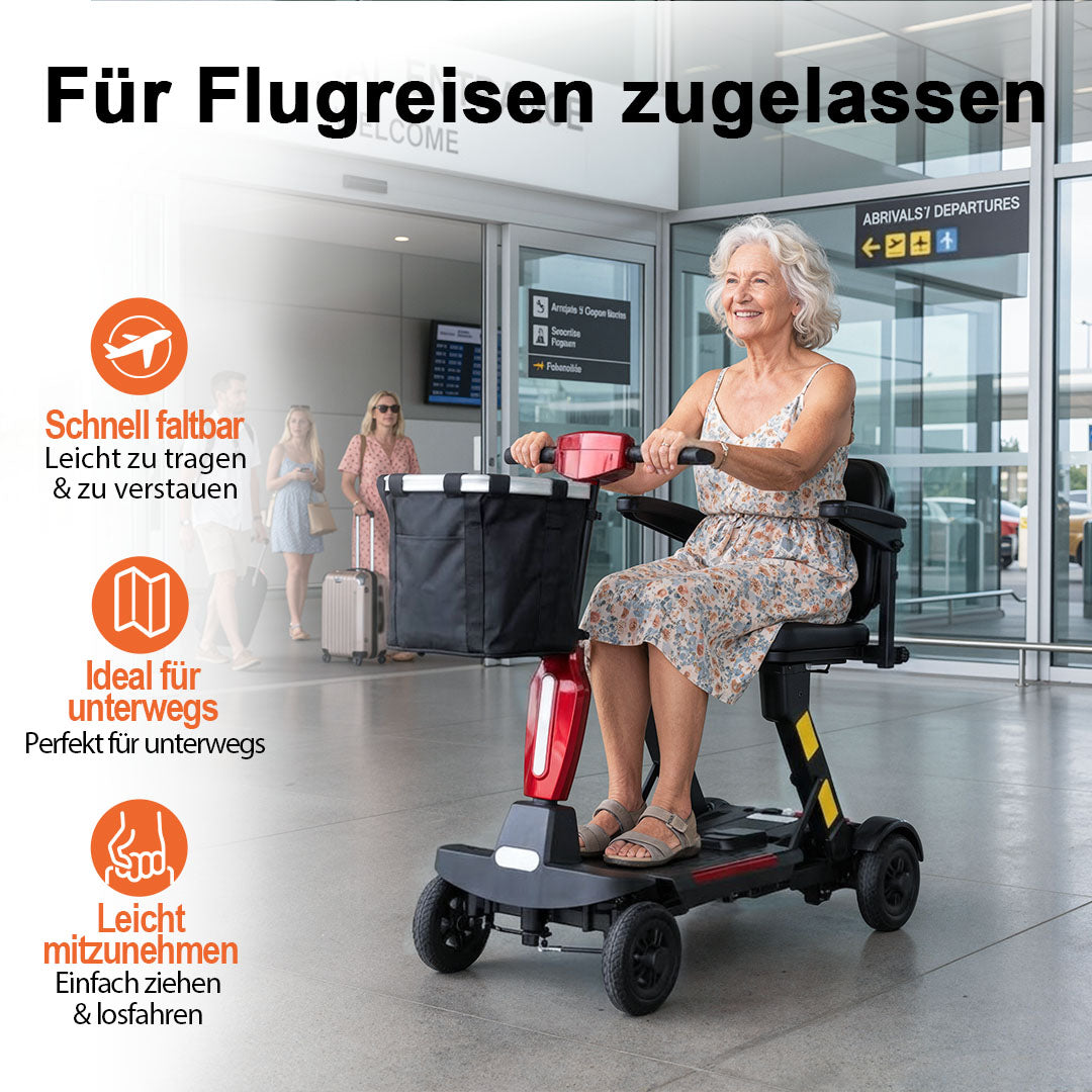 Ecomobi MS02F-Ultra Automatisch faltbarer Elektroroller für Senioren – 24 km Reichweite | 150 kg Tragfähigkeit | Flugtauglich