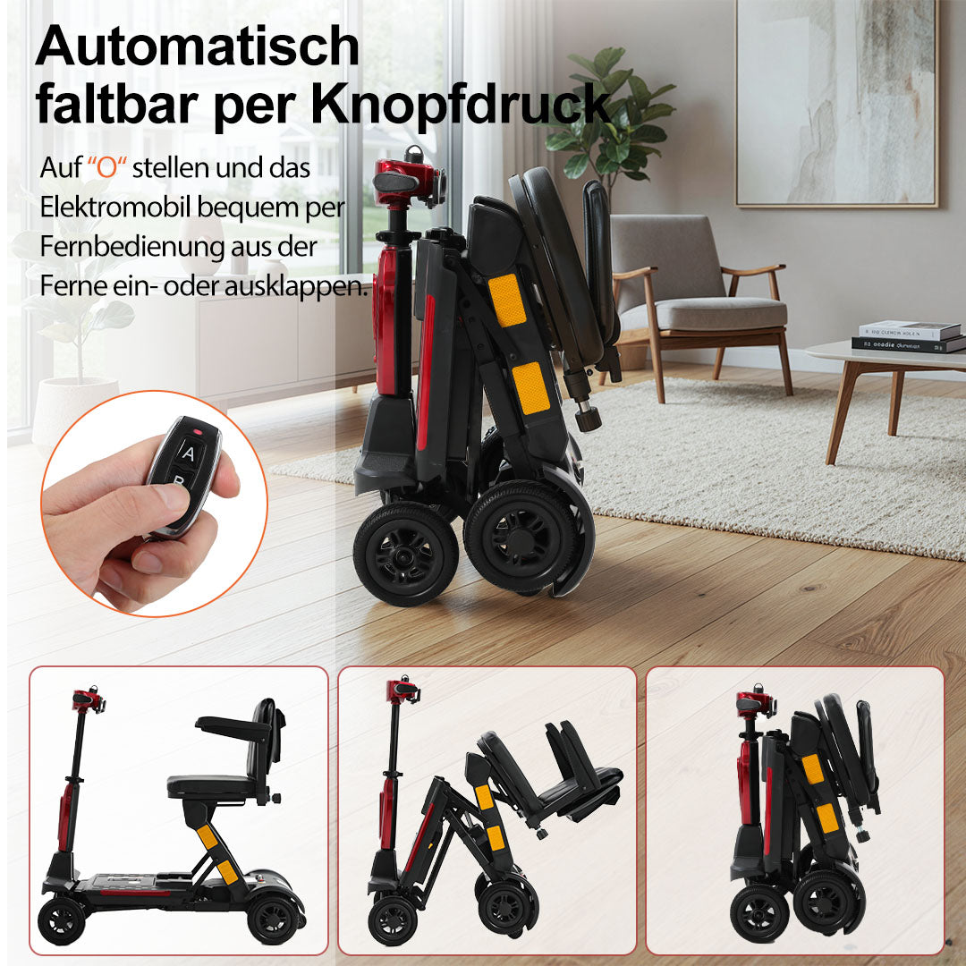 Ecomobi MS02F-Ultra Automatisch faltbarer Elektroroller für Senioren – 24 km Reichweite | 150 kg Tragfähigkeit | Flugtauglich