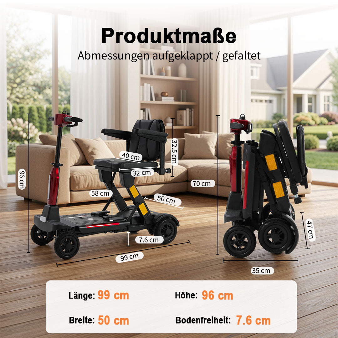 Ecomobi MS02-F Faltbares Elektromobil für Senioren – 24 km Reichweite | 150 kg Tragfähigkeit | Flugtauglich
